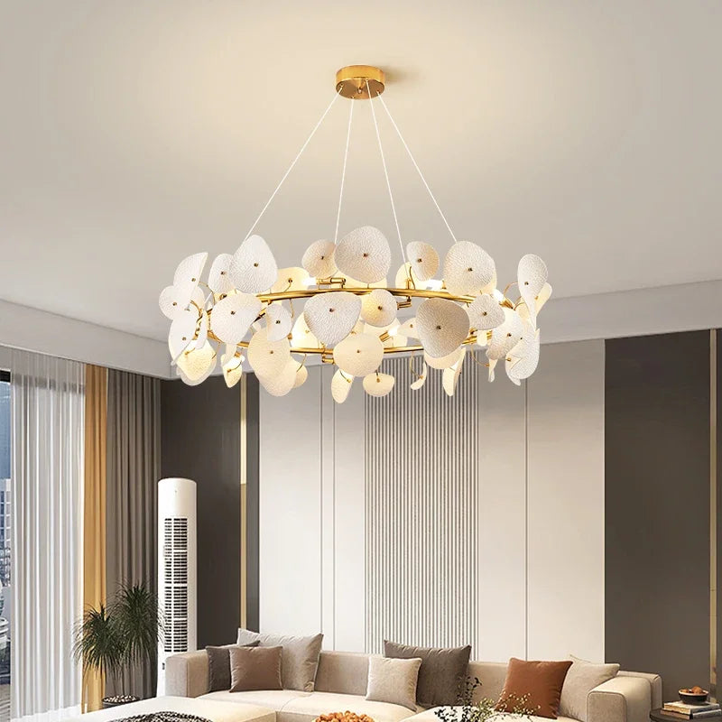 Modern Lotus Leaf Chandelier for Dining Room Long Kitchen Table Living Room Ceramic Lotus Petal Pendant Chandelier Lights