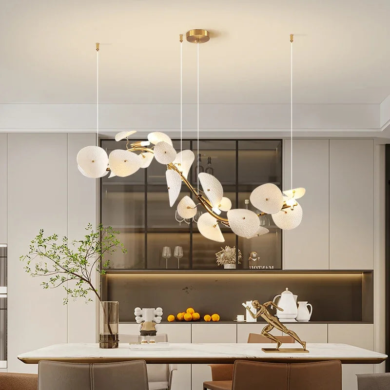 Modern Lotus Leaf Chandelier for Dining Room Long Kitchen Table Living Room Ceramic Lotus Petal Pendant Chandelier Lights