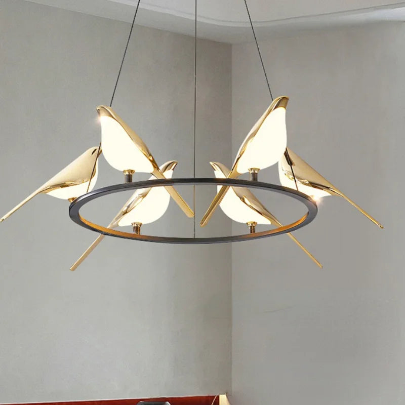 Modern Golden Bird LED Chandelier Lights Novelty 360 Degree Parlor Bar Bedside Hanging Light Fixture Home Deco Led Lighting