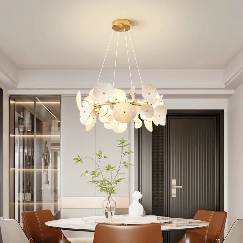 Modern Lotus Leaf Chandelier for Dining Room Long Kitchen Table Living Room Ceramic Lotus Petal Pendant Chandelier Lights