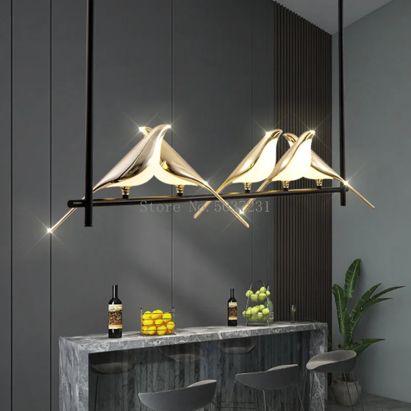 Modern Golden Bird LED Chandelier Lights Novelty 360 Degree Parlor Bar Bedside Hanging Light Fixture Home Deco Led Lighting