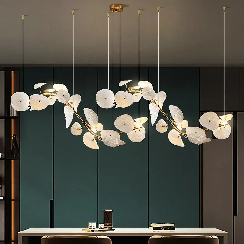Modern Lotus Leaf Chandelier for Dining Room Long Kitchen Table Living Room Ceramic Lotus Petal Pendant Chandelier Lights