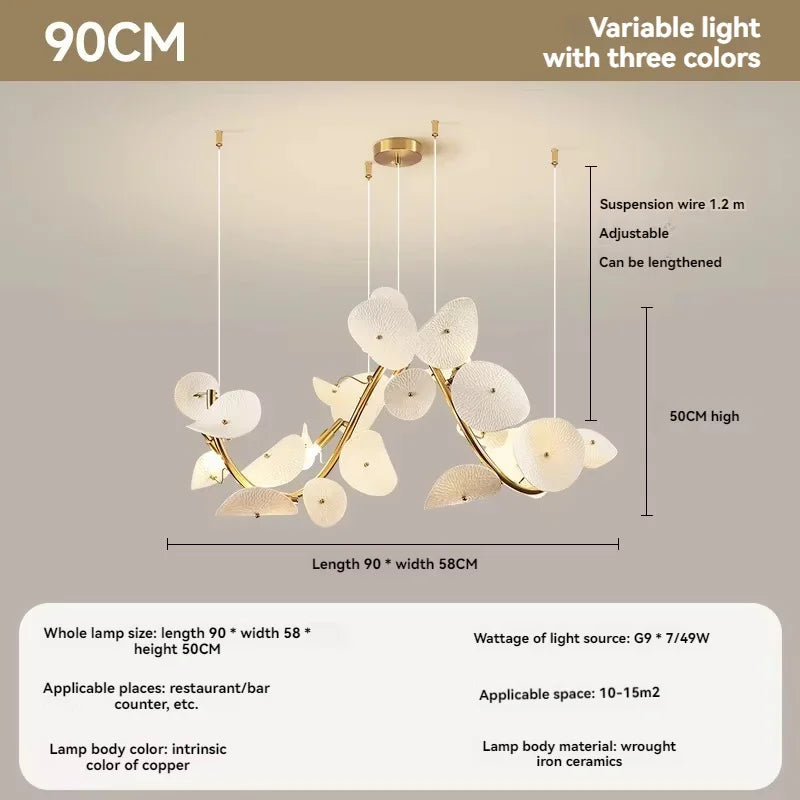Modern Lotus Leaf Chandelier for Dining Room Long Kitchen Table Living Room Ceramic Lotus Petal Pendant Chandelier Lights