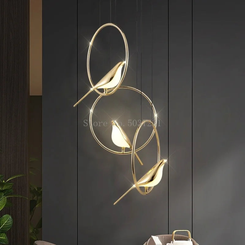 Modern Golden Bird LED Chandelier Lights Novelty 360 Degree Parlor Bar Bedside Hanging Light Fixture Home Deco Led Lighting