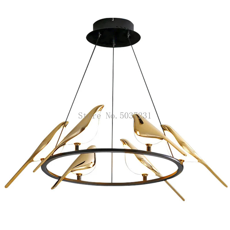 Modern Golden Bird LED Chandelier Lights Novelty 360 Degree Parlor Bar Bedside Hanging Light Fixture Home Deco Led Lighting