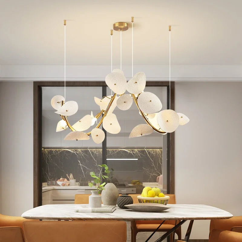 Modern Lotus Leaf Chandelier for Dining Room Long Kitchen Table Living Room Ceramic Lotus Petal Pendant Chandelier Lights